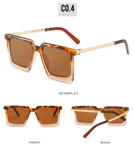 Tortoise shell square sunglasses with gold temples and brown gradient lenses in 3 angles