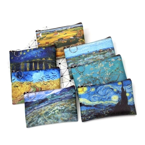 Classic Van Gogh oil painting canvas coin purse with zipper and metal ring hook