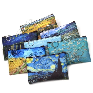 Classic Van Gogh oil painting coin purses with vintage floral prints and zip closure