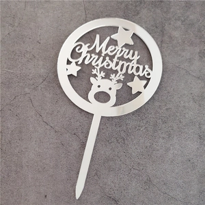 Silver mirror acrylic Merry Christmas cake topper with reindeer and star patterns
