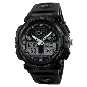 Men Sport Watch Dual Display Analog Digital Waterproof Outdoor Chronograph Backlight Calendar Alarm PU Strap PC Case