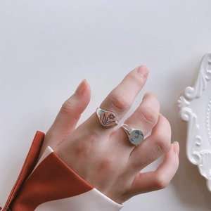 Minimalist S925 sterling silver signet rings with floral and abstract line engravings