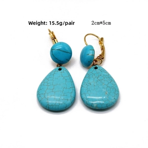 Detail of turquoise drop earrings featuring size 2cm by 5cm and weight 15.5g per pair