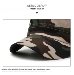 Detail of durable camouflage cap brim with built-in interlayer for shape retention