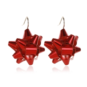 Orecchini a fiocco rosso festivo con ganci argentati per regalo di Natale