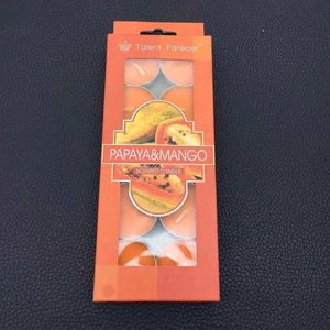 Détail de 10 bougies chauffe-plat parfumées papaye et mangue en boîte orange