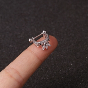 U-shaped stainless steel cartilage earring with crown design and zircon stones