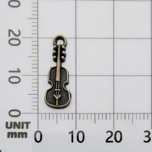 Antique bronze violin music pendant charm for DIY jewelry making on metric grid