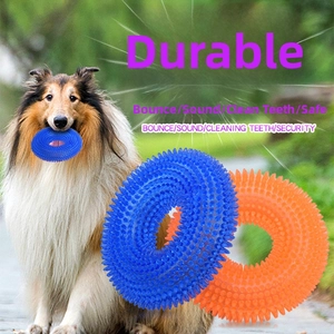 Detail of spiked TPR dog chew ring showing textured surface for dental cleaning and play