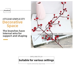 Detail of red artificial berry stem with a flexible inner wire core for DIY floral styling