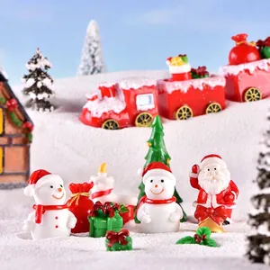 Christmas Miniature Resin Ornaments Santa Claus Snowman Train Tree Micro Landscape Desktop Decor Festive Figurine Accessory
