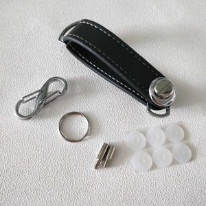 Genuine black leather key organizer set with carabiner and metal ring hardware