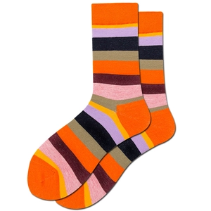 Detailed close-up of colorful striped crew socks showing fine knit texture and vibrant colors