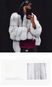 Detail of premium thick faux fur texture on elegant mid-length women coat with plush finish