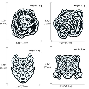Size and weight specifications for lion, tiger, wolf and leopard animal brooches