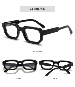 Detailed multi-angle views of vintage thick frame black square glasses with polished finish