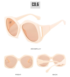Detailed views of hollow-out urban sunglasses in beige with light brown resin lenses