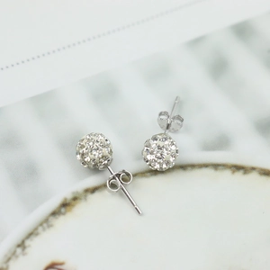 Elegant 925 sterling silver fireball stud earrings with sparkling cubic zirconia crystals