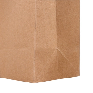 Sacchetto regalo in carta kraft marrone ecologico con dettaglio del fondo piegato e trama