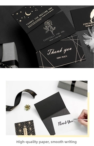 Detail of premium black cardstock with gold foil stamping and matching envelopes