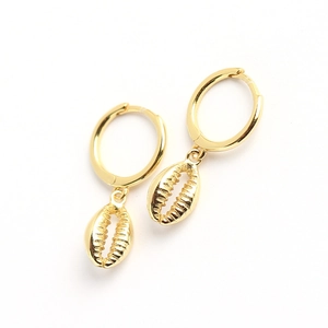 French luxury S925 sterling silver hoop earrings with gold shell pendants for women