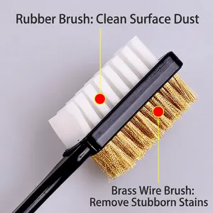 Dual-sided suede shoe brush with white rubber and copper wire bristles for deep cleaning
