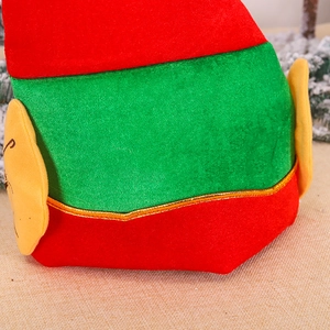Elf Christmas hat in red and green felt with yellow ears and gold stitch detailing
