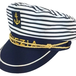 Detail showing the Venezia gold embroidery and anchor patch on the nautical captain hat