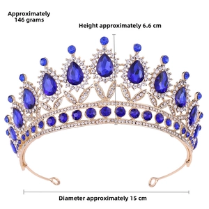Detail of baroque crown showing blue water-drop crystals and silver rhinestones