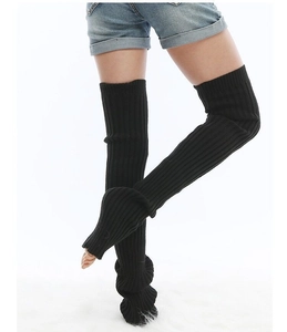 Detailed close-up of black ribbed knit texture on these thick over-knee leg warmers