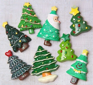 DIY Christmas resin flatback charms set featuring green trees and Santa for crafts