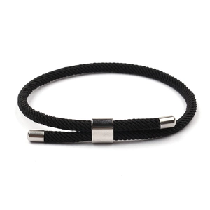 Adjustable black Milanese cord bracelet with silver anchor style stainless steel clasp