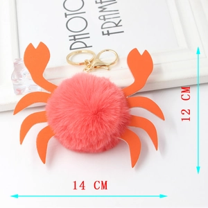 Portachiavi granchio di peluche rosa con chele in ecopelle e gancio dorato, 14x12cm