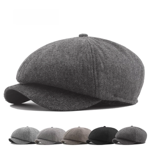 Winter herringbone newsboy cap for men in charcoal grey wool with multi-color options