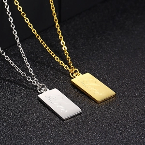 18K gold and silver rectangular LOVE pendant necklaces with O-chains on black background