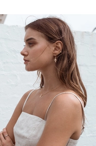 18K gold-plated double-layer necklace and cross earrings set worn by a female model