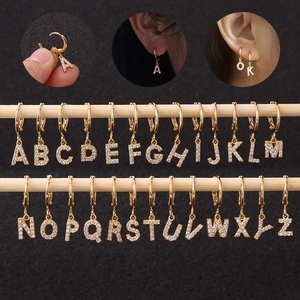 Boucles d'oreilles Créoles Cartilage Lettre Initiale Zirconium Clair Incrusté Laiton Bijoux De Piercing Mode