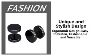 Polished black dumbbell stud earrings in stainless steel with a sleek mirror finish