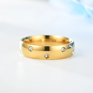 18K gold plated titanium steel ring with micro-paved cubic zirconia stones