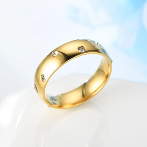 Elegant 18K gold plated titanium steel ring with micro-pave cubic zirconia accents