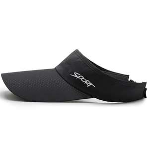 Black breathable sports sun visor with white SPORT lettering for outdoor running