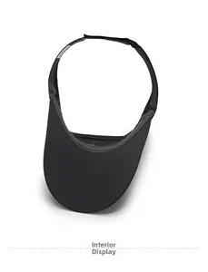 Detail of black sports visor showing breathable mesh fabric and grey sweatband inside
