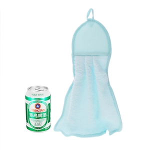 Absorbent light blue chenille hanging hand towel for kitchen or bathroom cleaning