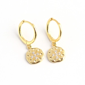 Elegant gold S925 sterling silver hoop earrings with diamond-set octagram star charms