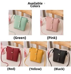 Minimalist plain pattern bucket style crossbody bags shown in five vibrant colors