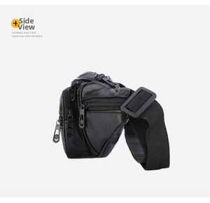 Side view of multi-compartment black PU leather waist bag with textured finish