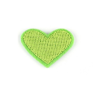 Light green heart-shaped embroidered patch with dense needlework on white background