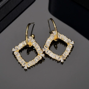 Elegant geometric square drop earrings with gold plating and cubic zirconia accents
