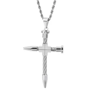 Men 316L Stainless Steel Cross Pendant Industrial Rope Texture Punk Hip Hop Jewelry Accessory