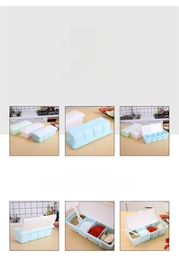 Detail of 4-compartment seasoning box with individual spoons and protective lids